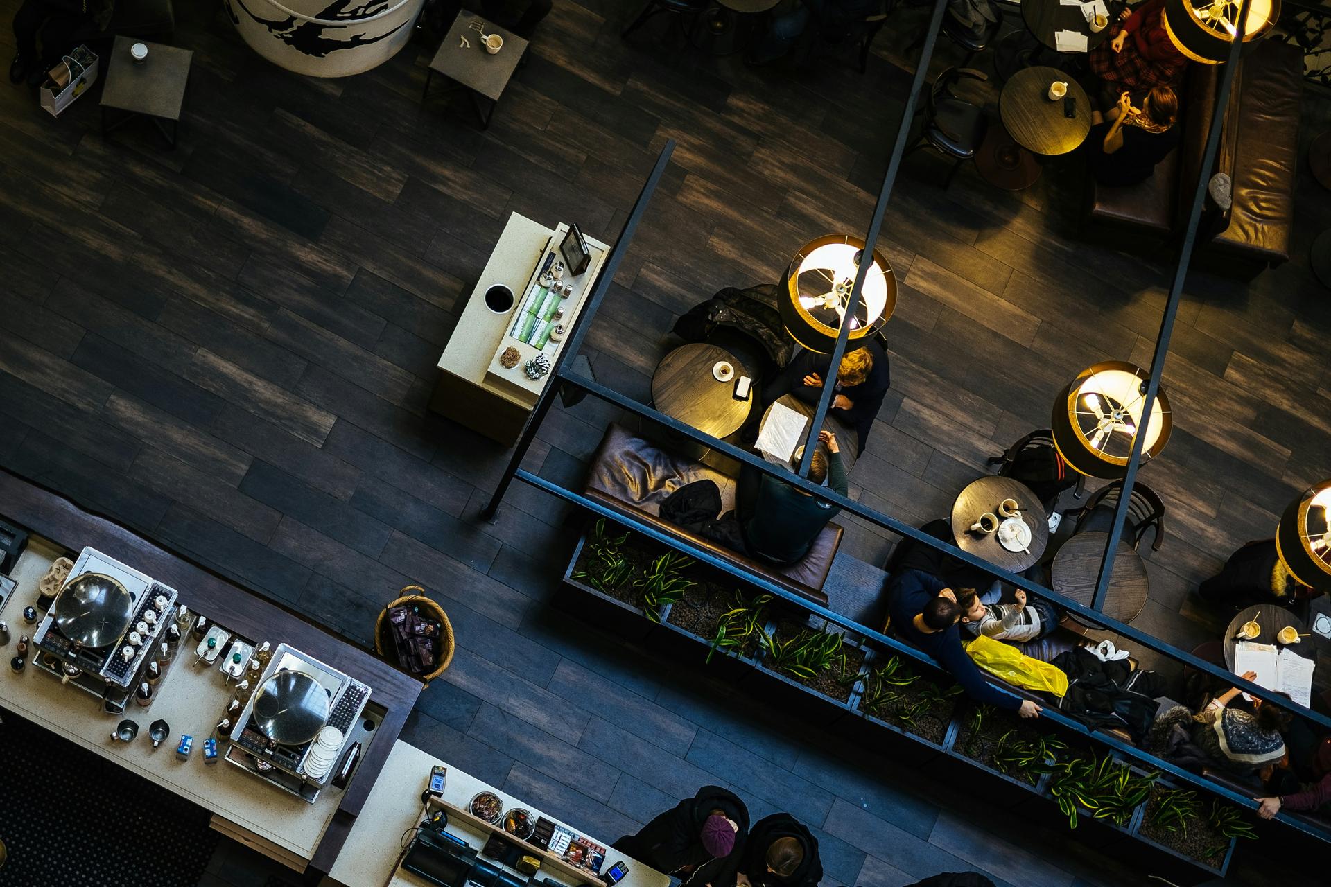 restaurant, top view of table layout
