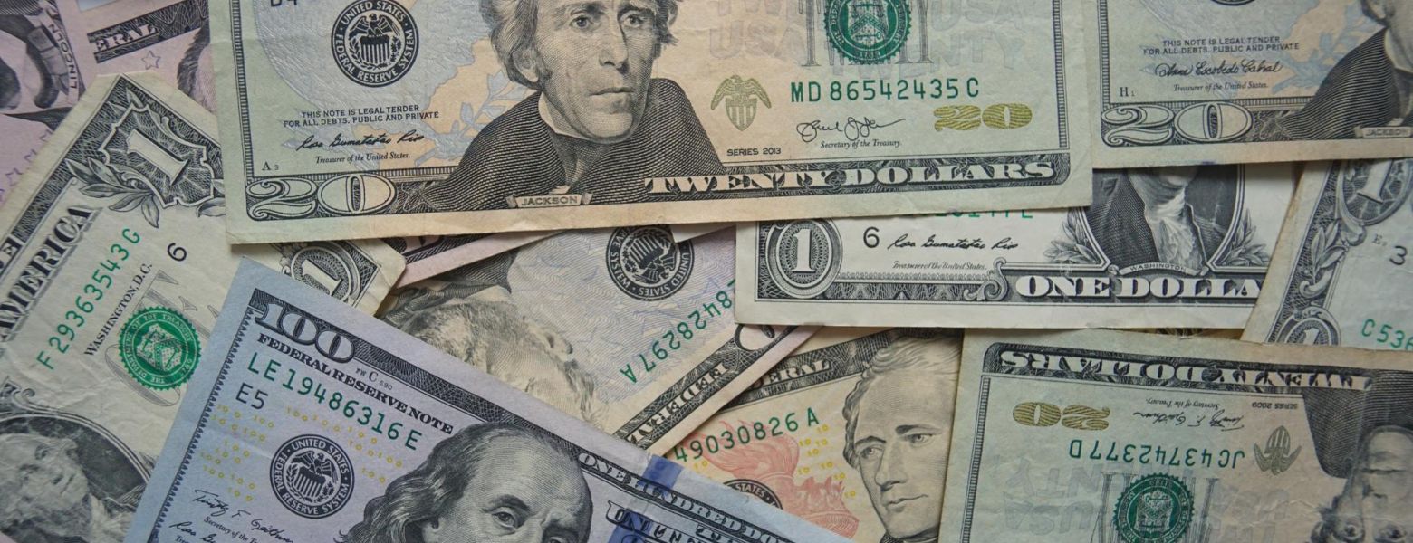 american bills stacked, top, indoors