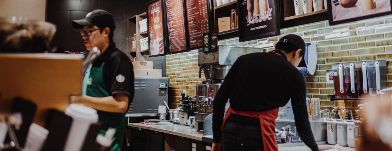 starbucks staff working, indoors