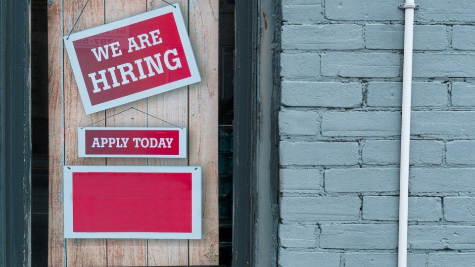 we are now hiring sign, store front