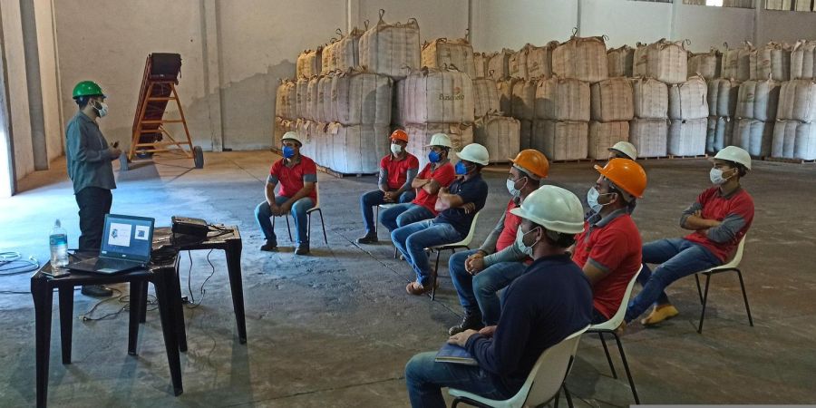 safety meeting inside warehouse