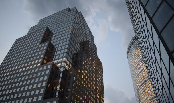 skyscraper, sky with clouds