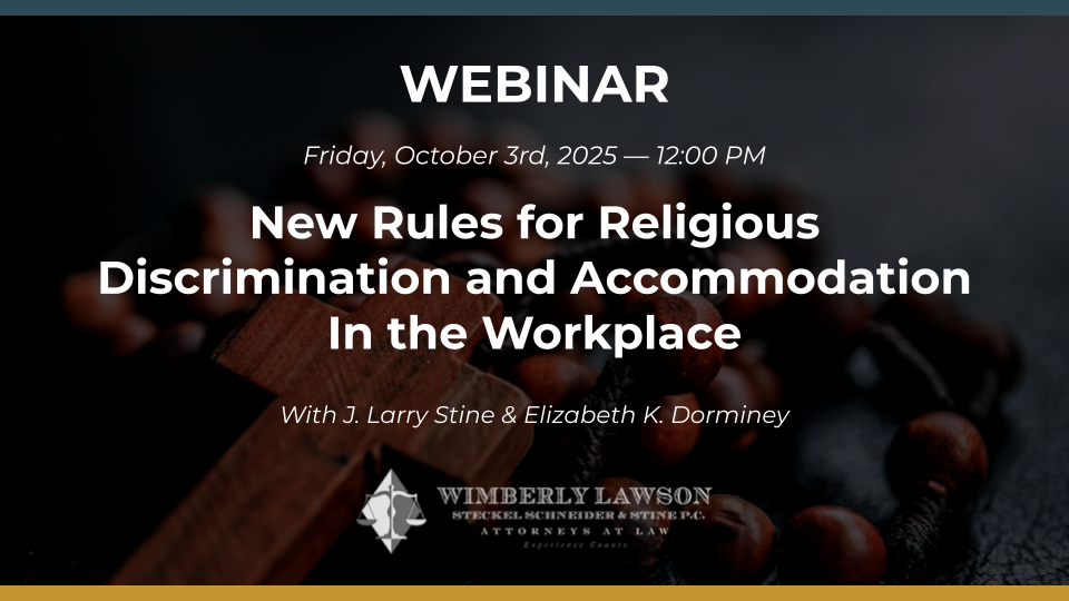 promo graphic, New Rules for Religious Discrimination and Accommodation In the Workplace