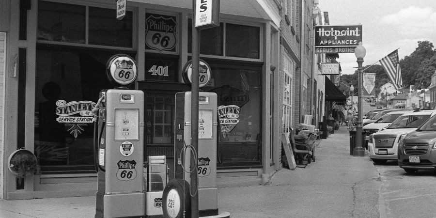 Rehabbed non functioning gas station, outdoors