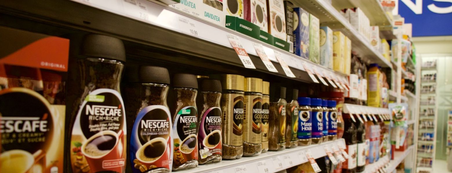 Inside of a walamrt, shelves of food