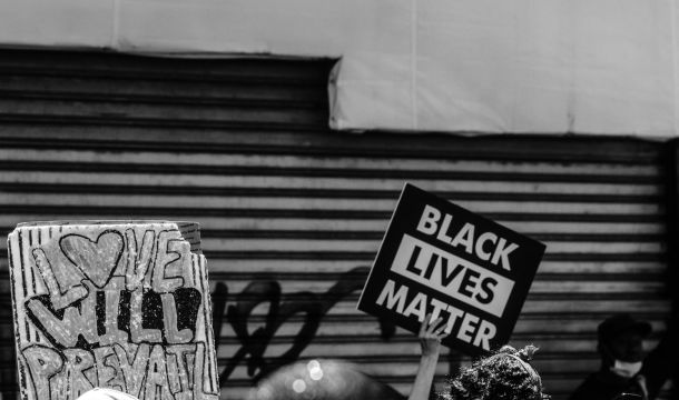 Black Lives Matter sign, outdoors