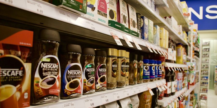 Inside of a walamrt, shelves of food