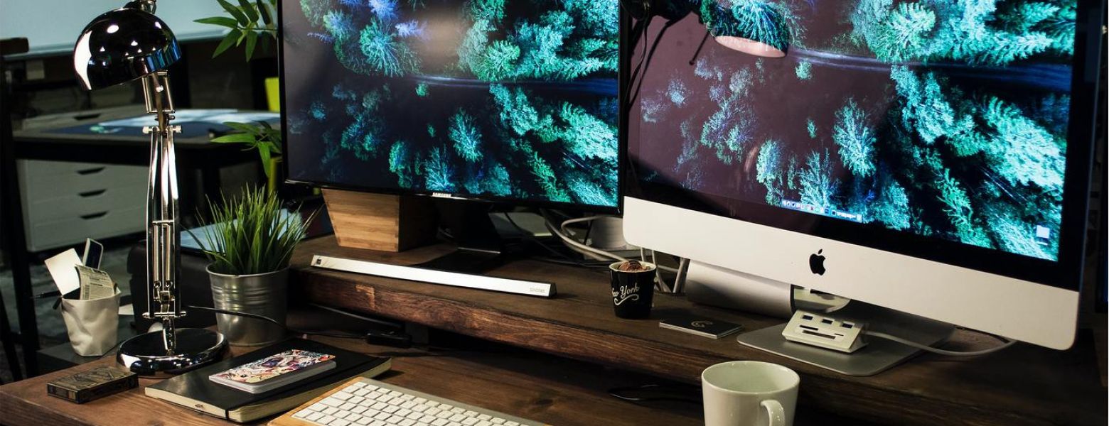 computer desktop setup indoors