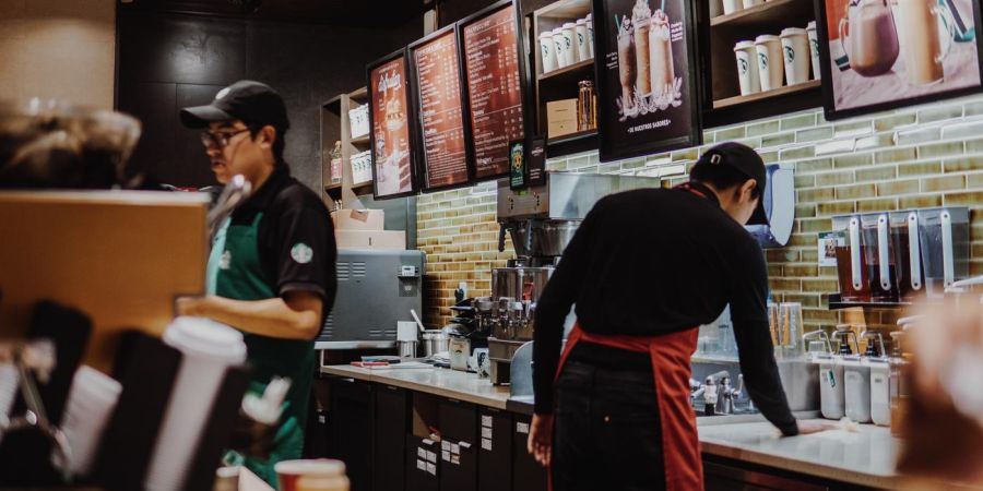 starbucks staff working, indoors