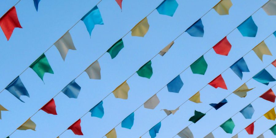 sky background with lines of small flags