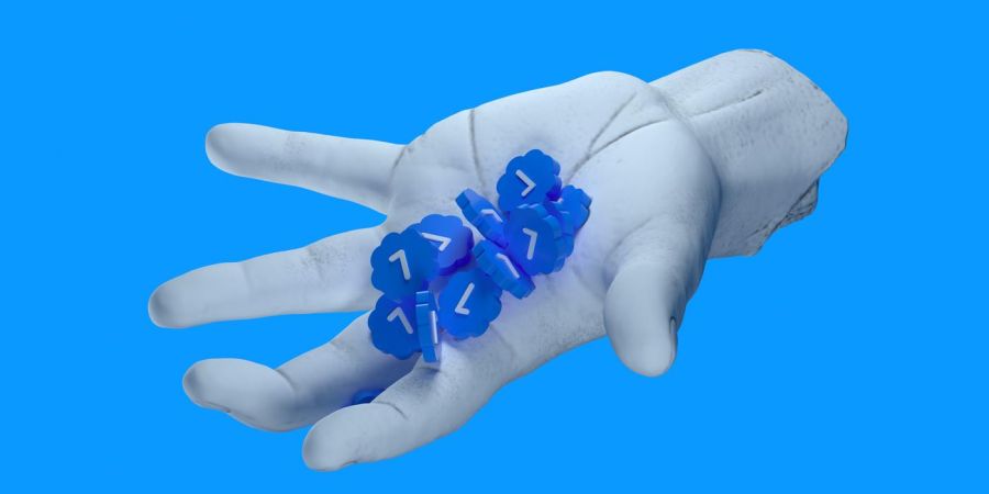 3d graphic hand holding blue icons