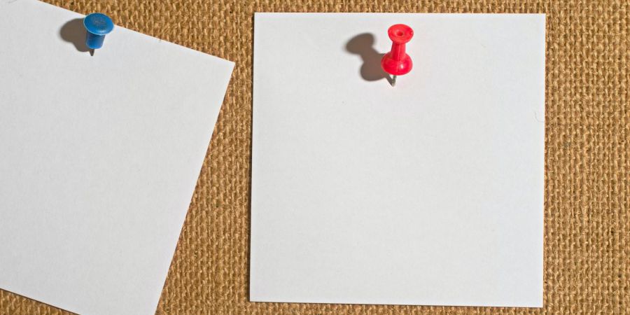 papers pinned to cloth backdrop