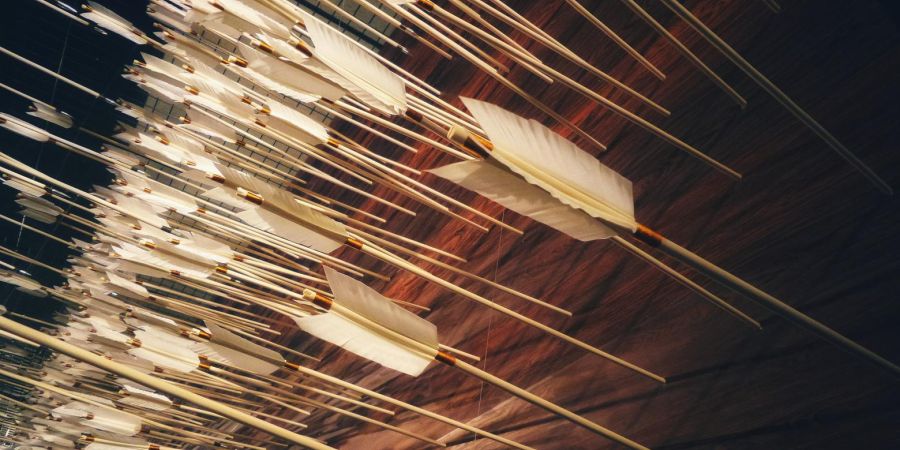slew of arrows on a wall