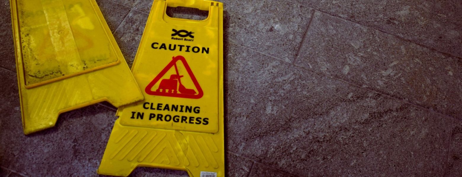 caution clean yellow standing sign floor