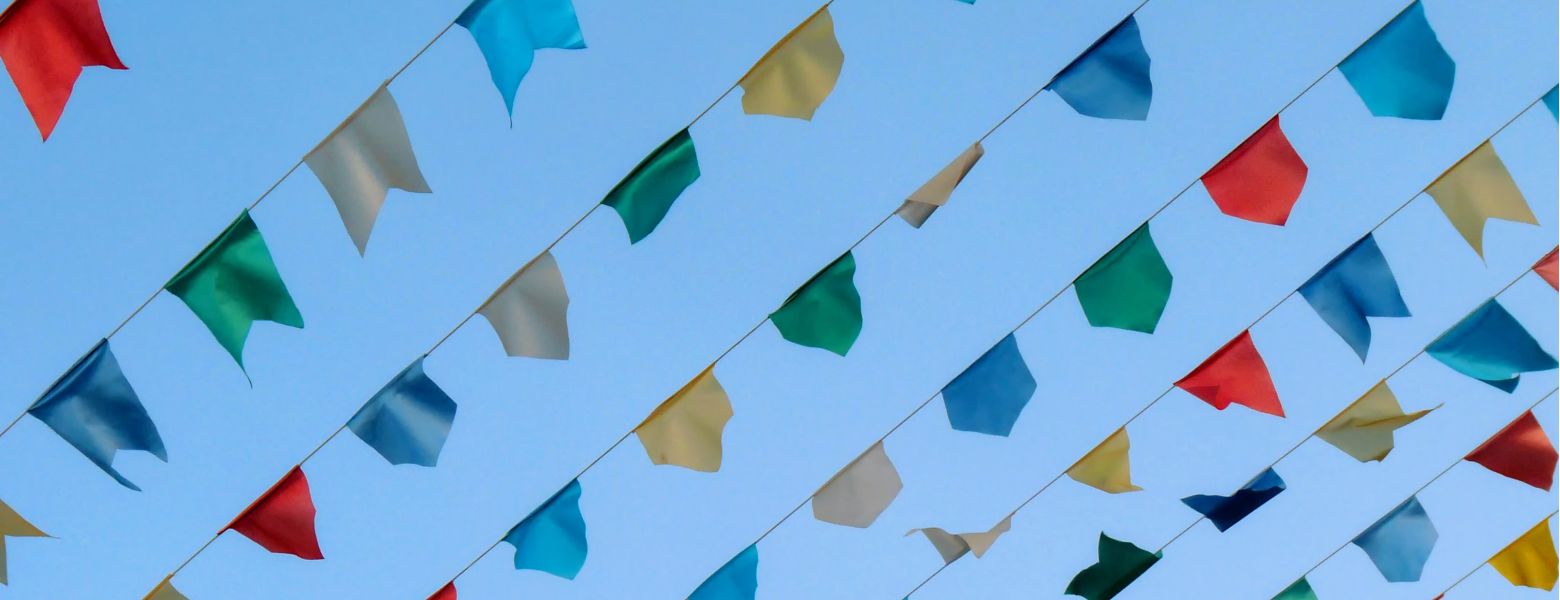 sky background with lines of small flags