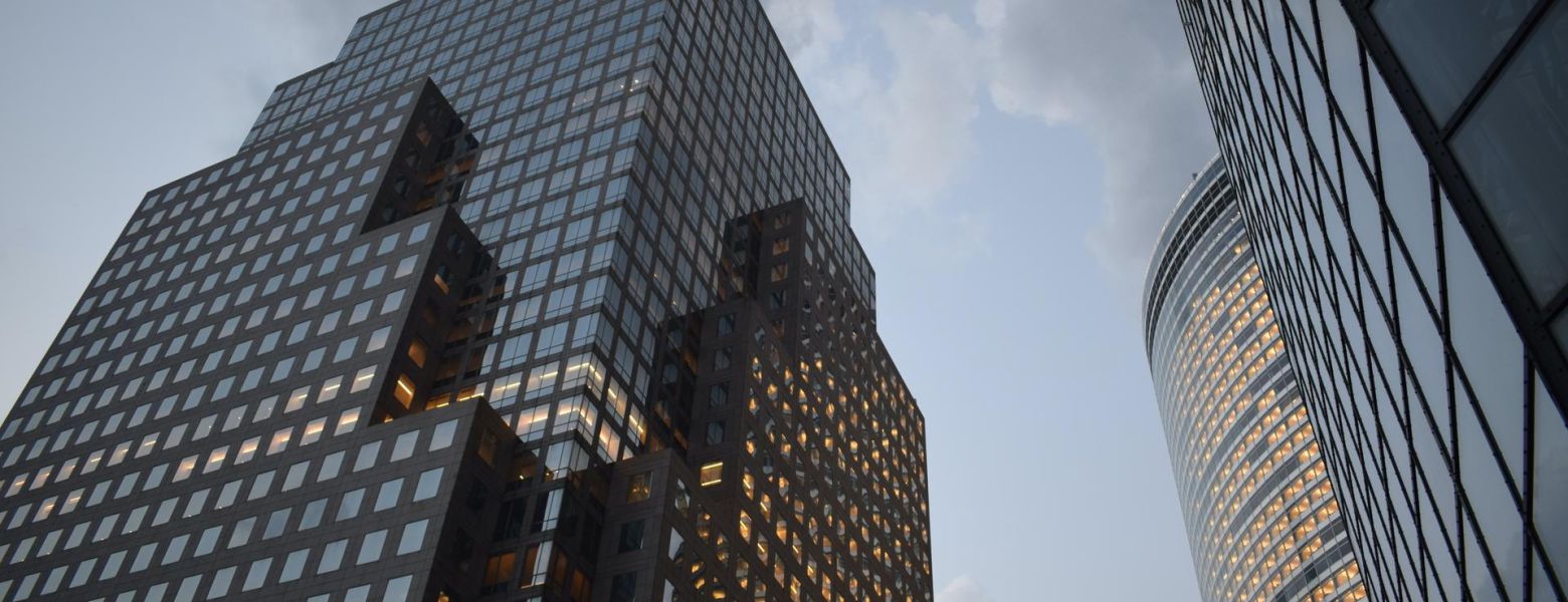 skyscraper, sky with clouds