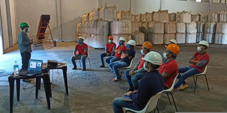 safety meeting inside warehouse
