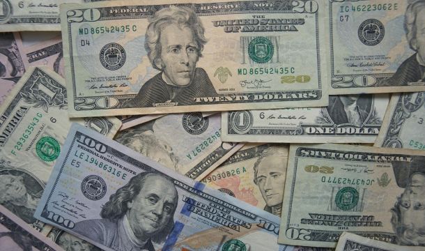 american bills stacked, top, indoors