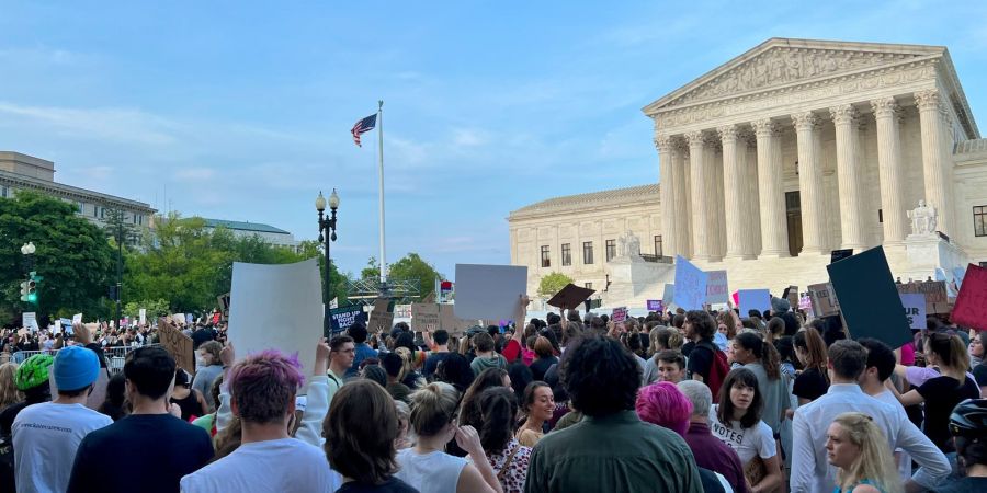 Women's rights protest outside of the US Supreme Court in the wake of the Roe vs. Wade majority opinion being leaked.