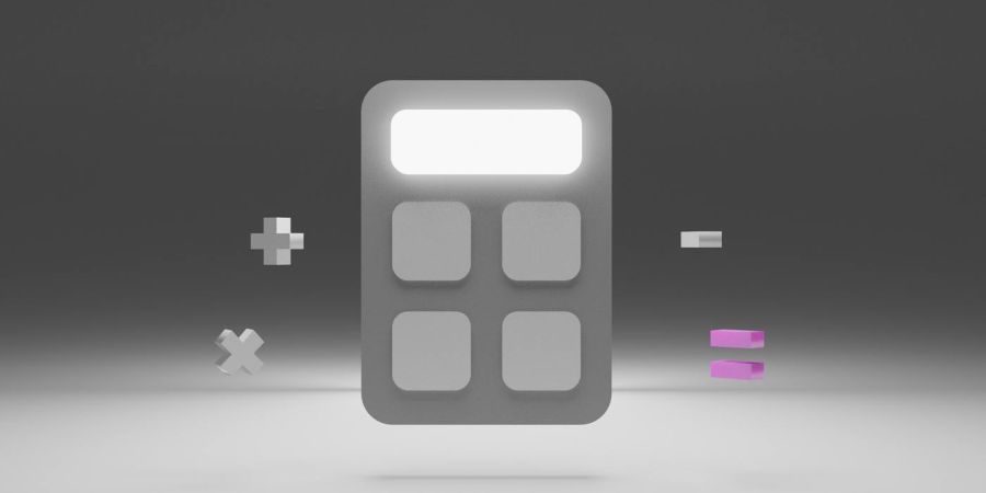 calculator and symbols floating, graphic