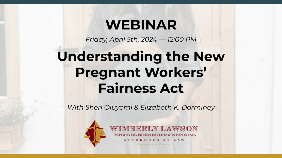 webinar promo graphic, Understanding the New Pregnant Workers’ Fairness Act
